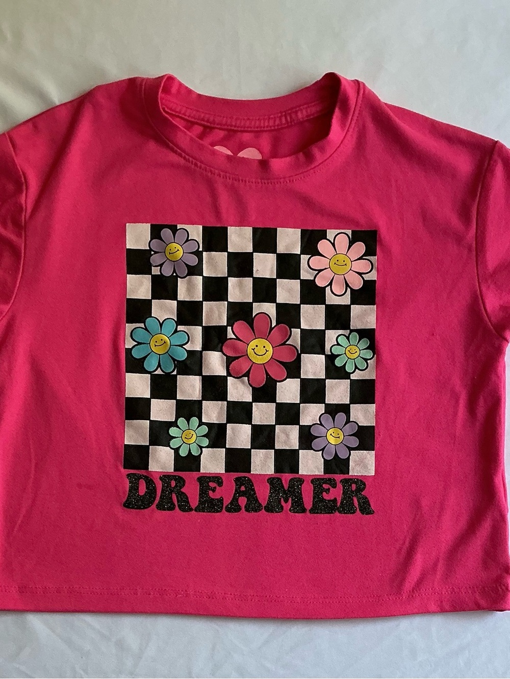 Freestyle Revolution Pink Floral Smile Checkerboard Tee